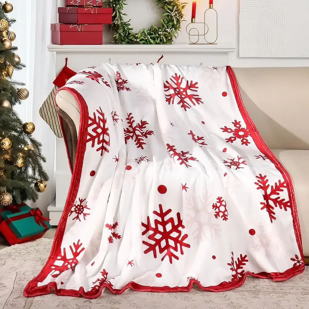 Christmas Throw Blanket - Red Snowflake Blanket Super Soft Flannel