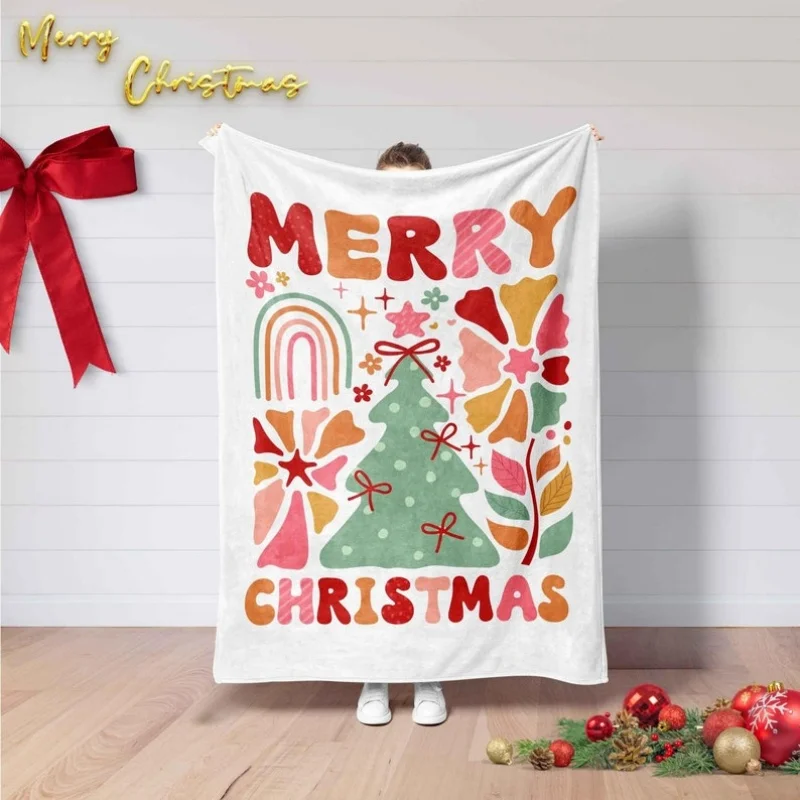 Christmas Throw Blanket - Merry Christmas Flannel Blanket Soft Warm