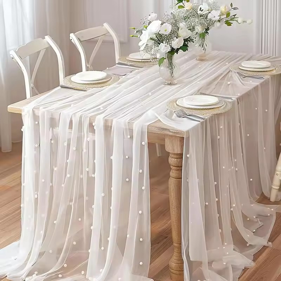 300x80cm Pearl Sheer Tulle Tab – обзор и цена Christmas Table Runner
