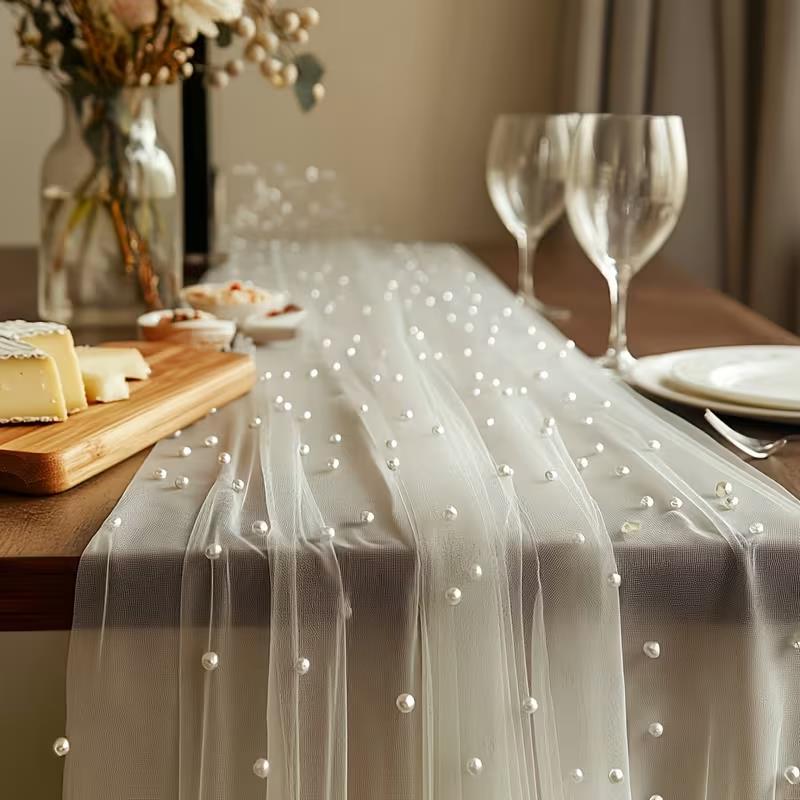300x80cm Pearl Sheer Tulle Tab – обзор и цена Christmas Table Runner