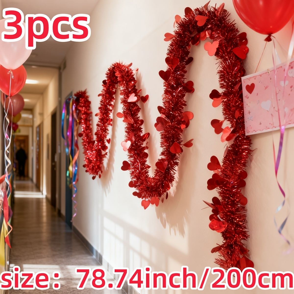 3pcs Red Heart Plastic Tinsel  – обзор и цена Tinsel Garland Decoration