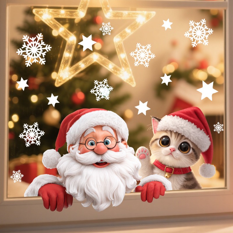 Kitten Santa Claus Window Stic – обзор и цена Snowflake Window Decal