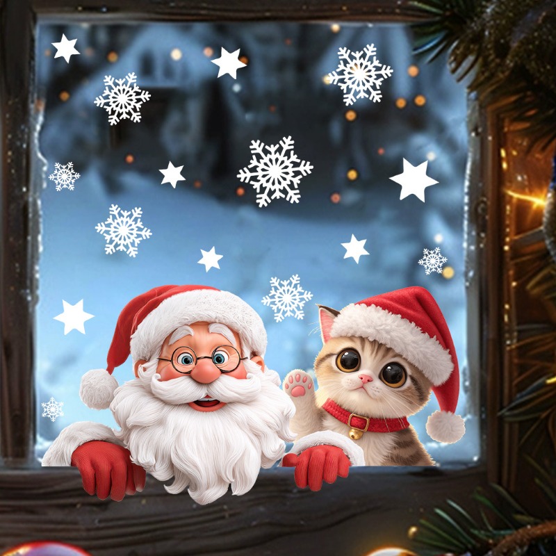 Kitten Santa Claus Window Stic – обзор и цена Snowflake Window Decal