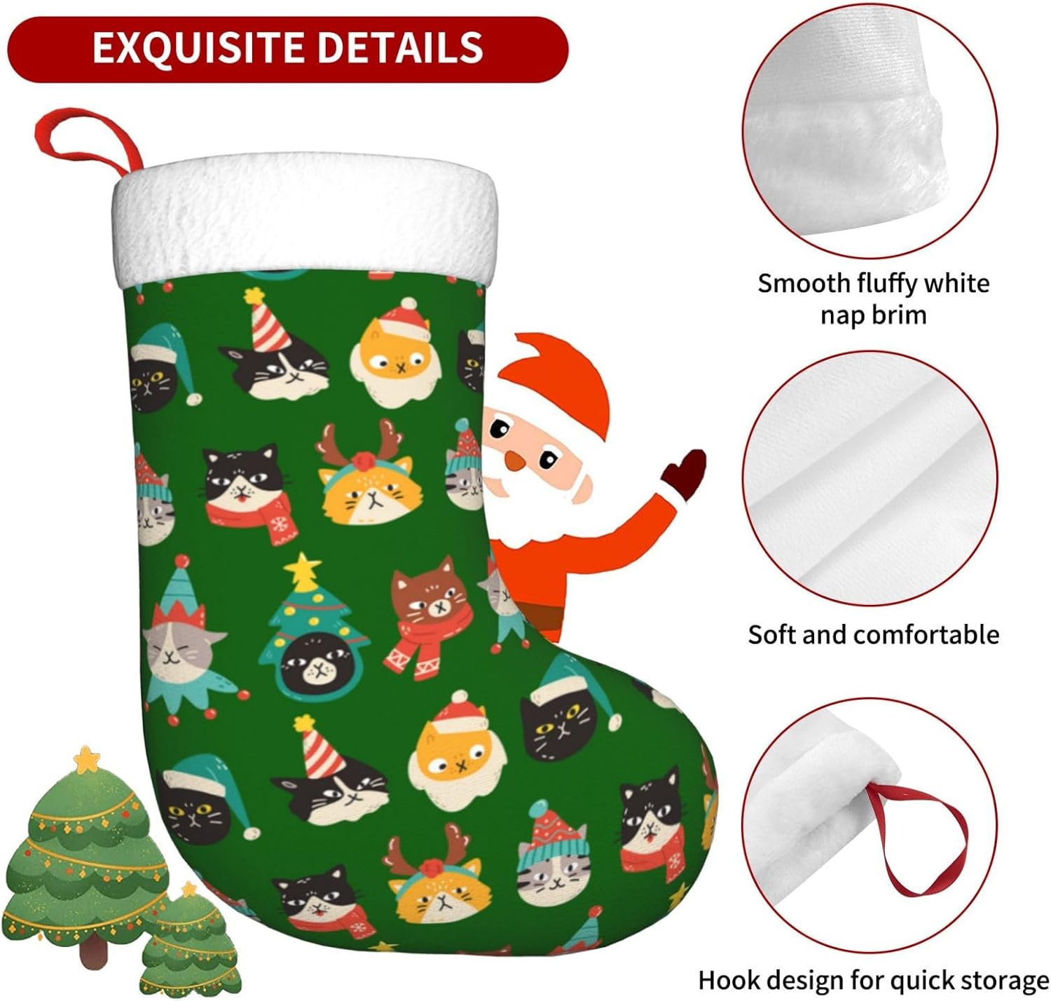Cute Cats Green Christmas Stoc – обзор и цена Christmas Stocking Hanging